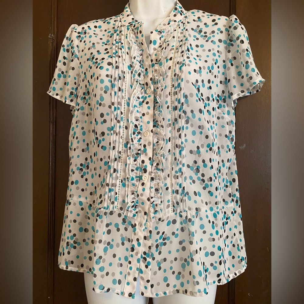 East 5th Teal and Black Polka Dot Blouse